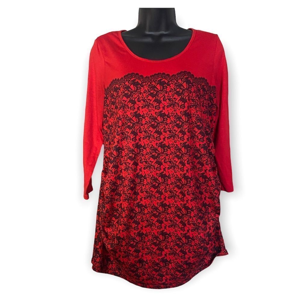 𝅺Labor Of Love Maternity Red Black Print 3/4 Sleeve Blouse